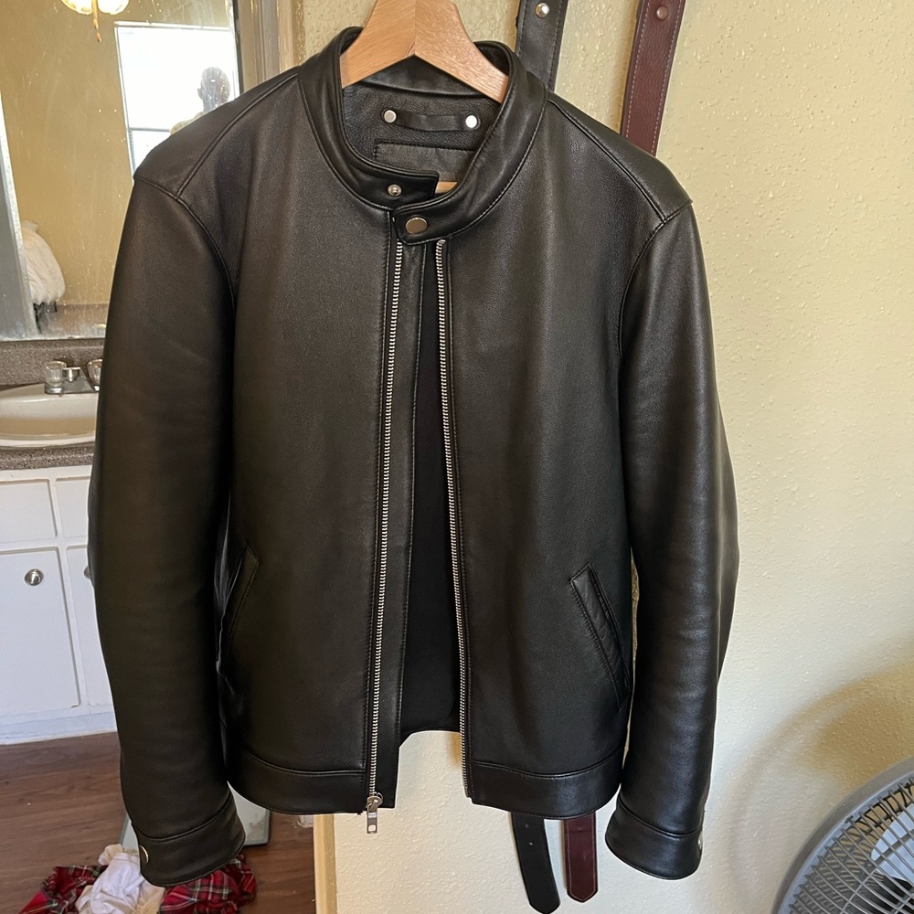 Men's Thursday Boot Co. Racer Leather Jacket, Black, Size S, Slim fit